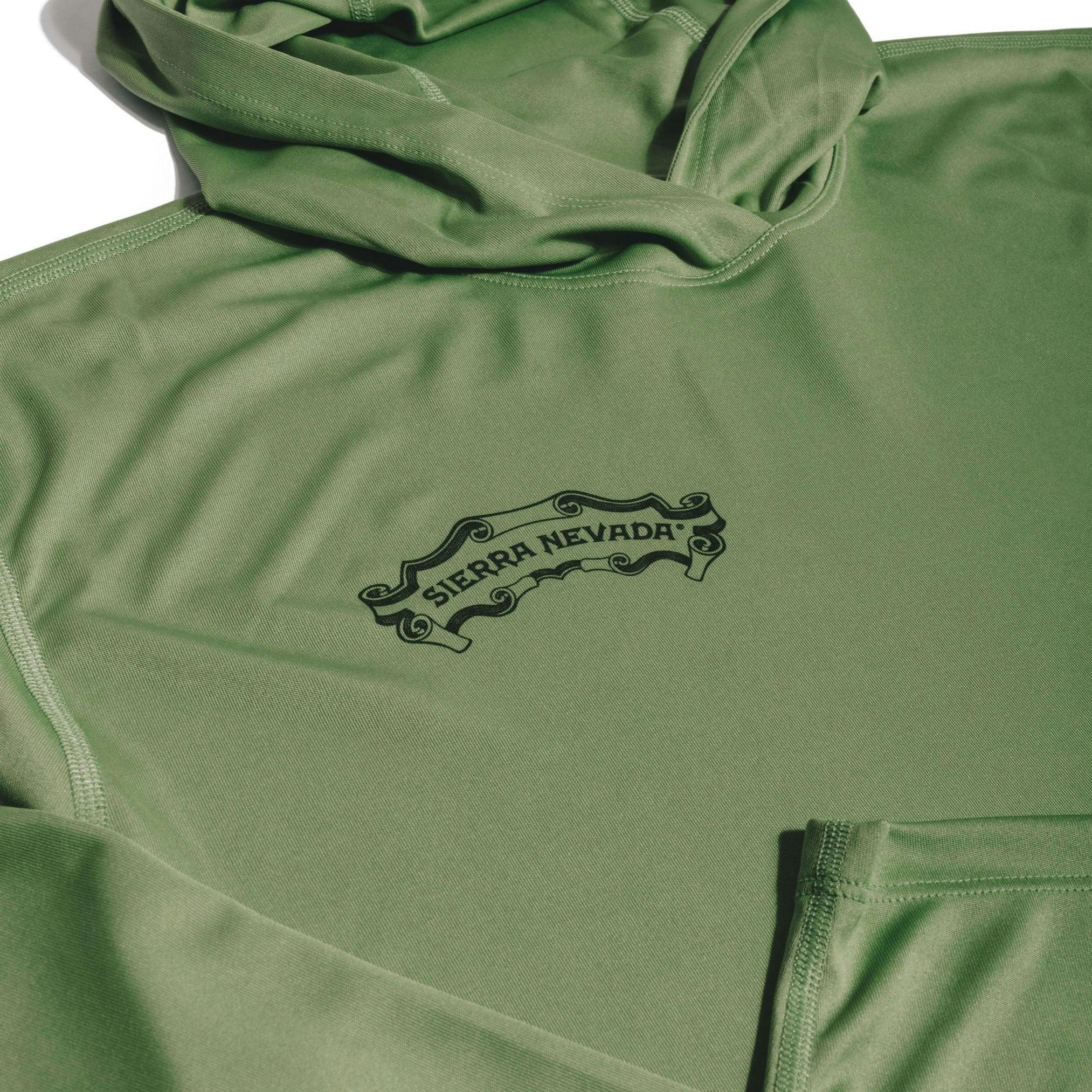 Sierra Nevada Simms Tech Hoodie - detailed view of scroll logo on front chest